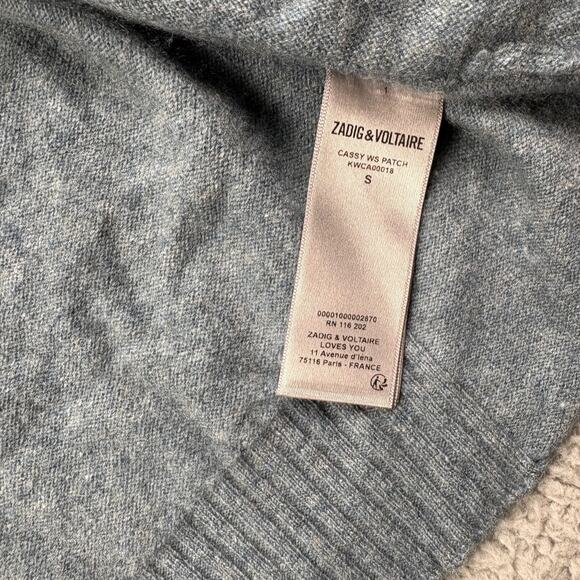 Zadig & Voltaire Cashmere Sweater Womens Small Blue Cassy Star Patch Zip Hoodie - Picture 5 of 16